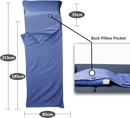 Miniatura 4 de Frelaxy Forro para saco de dormir, sábana de viaje XL y sábana de campamento para mochileros, hoteles, albergues y viajes, cómodo y fácil cuidado,