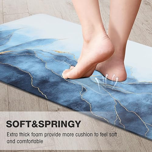 Miniatura 4 de MAYHMYO Tapete de cocina azul dorado antifatiga, antideslizante, impermeable, tapete de cocina y tapete de espuma viscoelástica para el suelo,