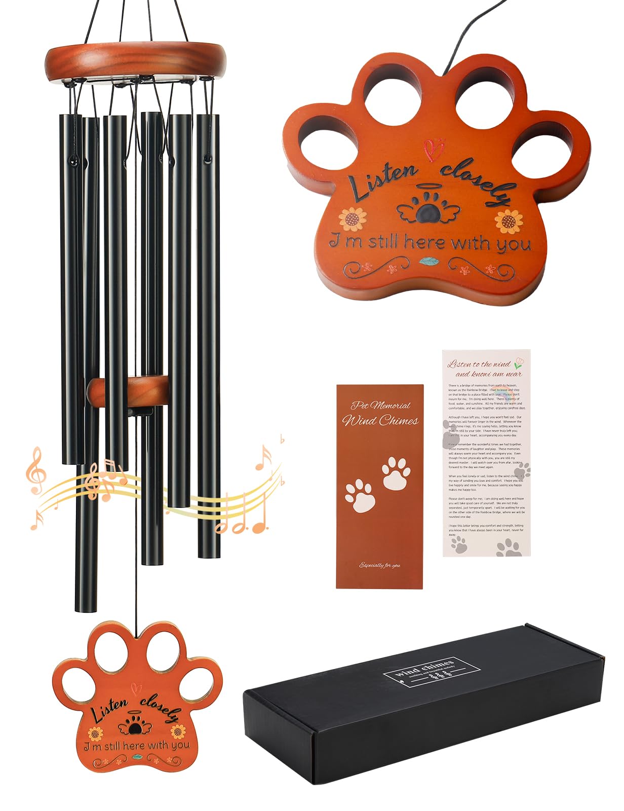 wtisan Dog Memorial Gifts for Loss of Dog, Pet Memorial Gifts for Dogs, 26'' Memorial Gifts Wind Chimes, Loss of Dog Sympathy Gift with Poem Card for