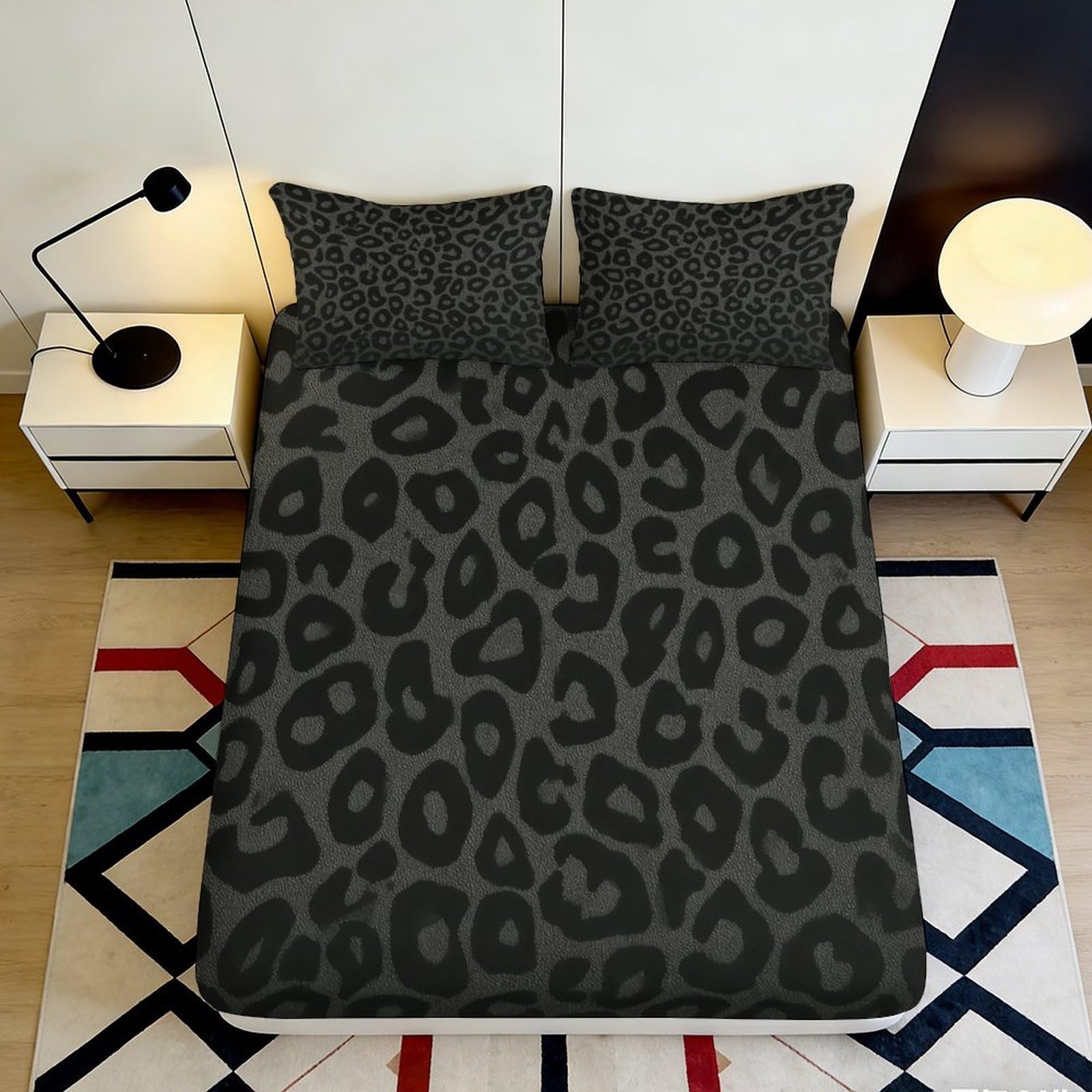3D Printed Leopard Print Fitted Sheet Microfiber Soft Breathable Animal Pattern Bed Cover for Bedroom Dormitory Guest Room Mattress Protection 160x200x25cm