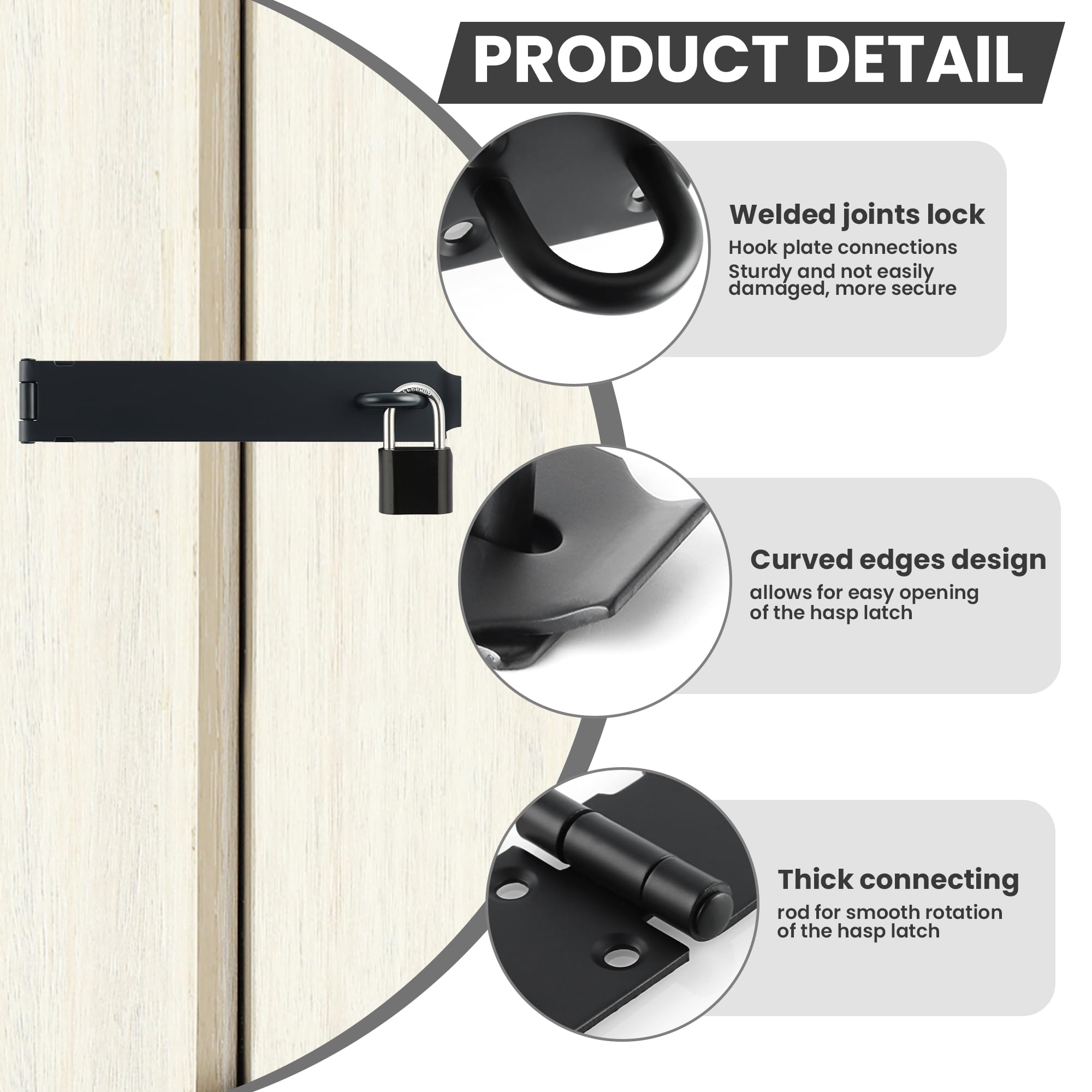 Alise Cerradura de puerta de 8 pulgadas, acero inoxidable SUS 304, cierre de seguridad, con tornillo de fijación para puertas externas, ventanas, gabinetes, jaula de mascotas, color negro MS9B-8C