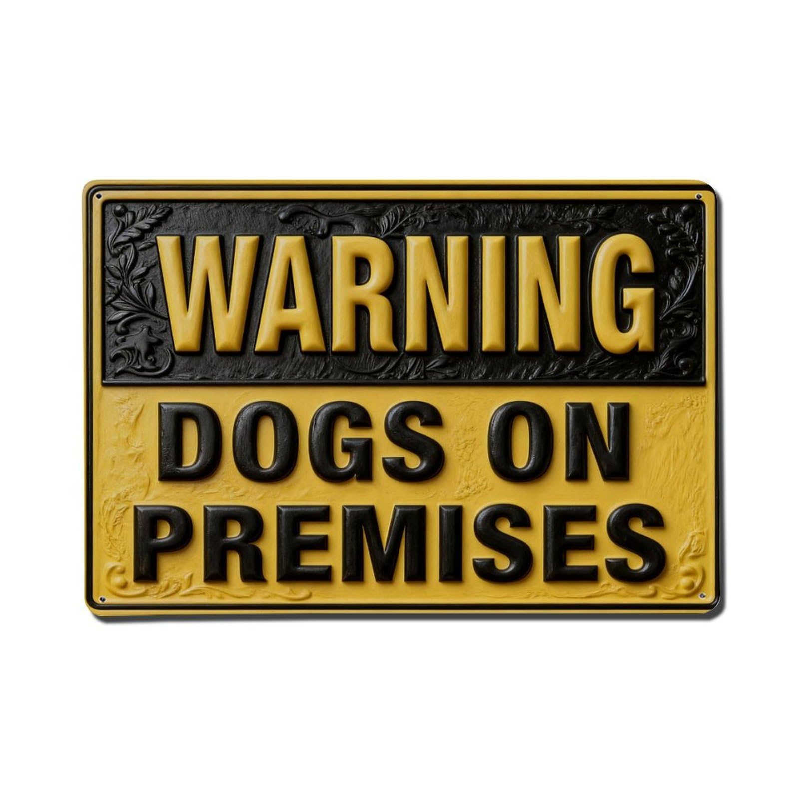Warning Dogs On Premises Sign Vintage Metal Tin Sign Retro Wall Decor, Bar Garage Cafe Kitchen Home Wall Art Poster Decoration 8x12inches