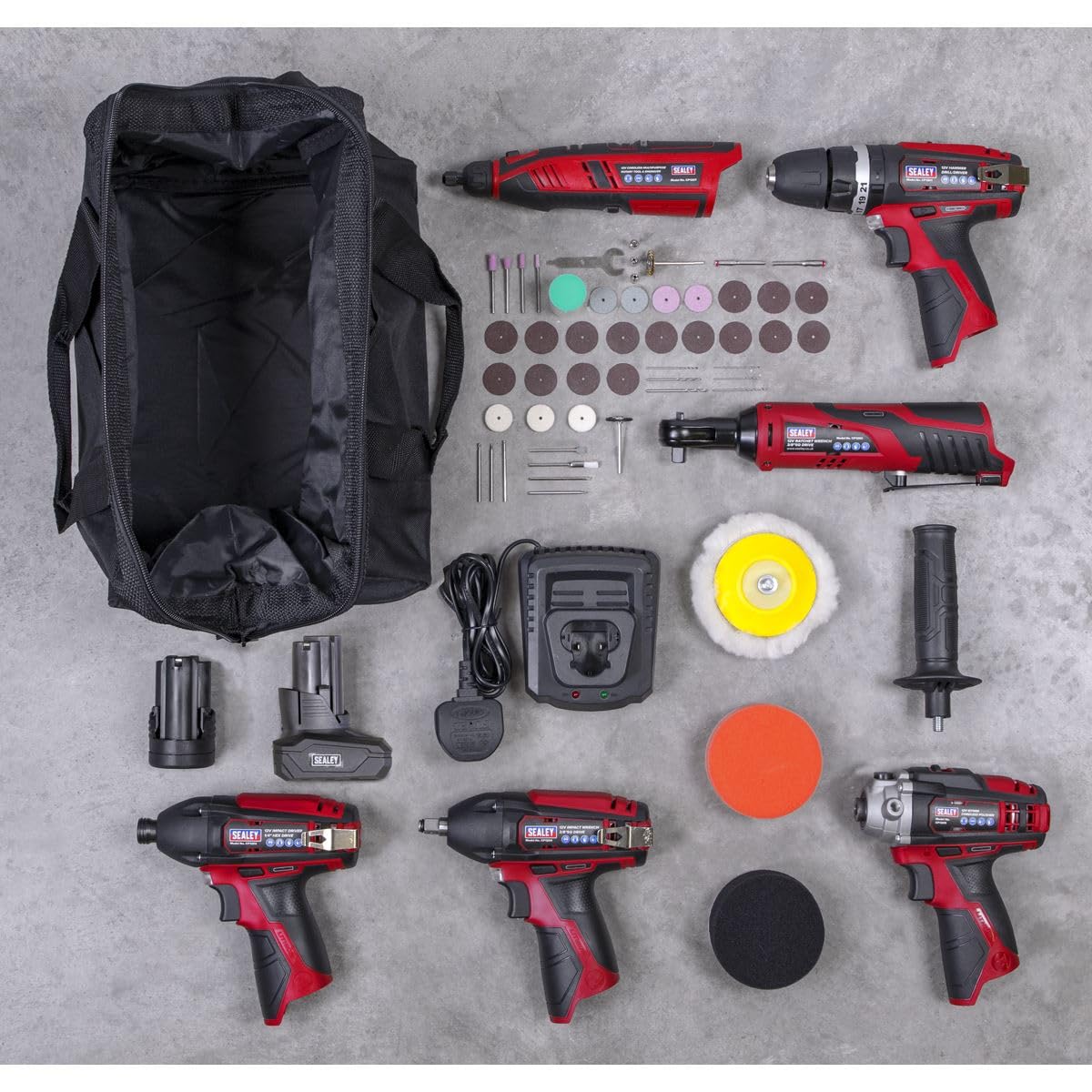 Sealey Kit combinato CP1200COMBO2 per utensili elettrici senza fili, serie SV12, 6 x 12 V