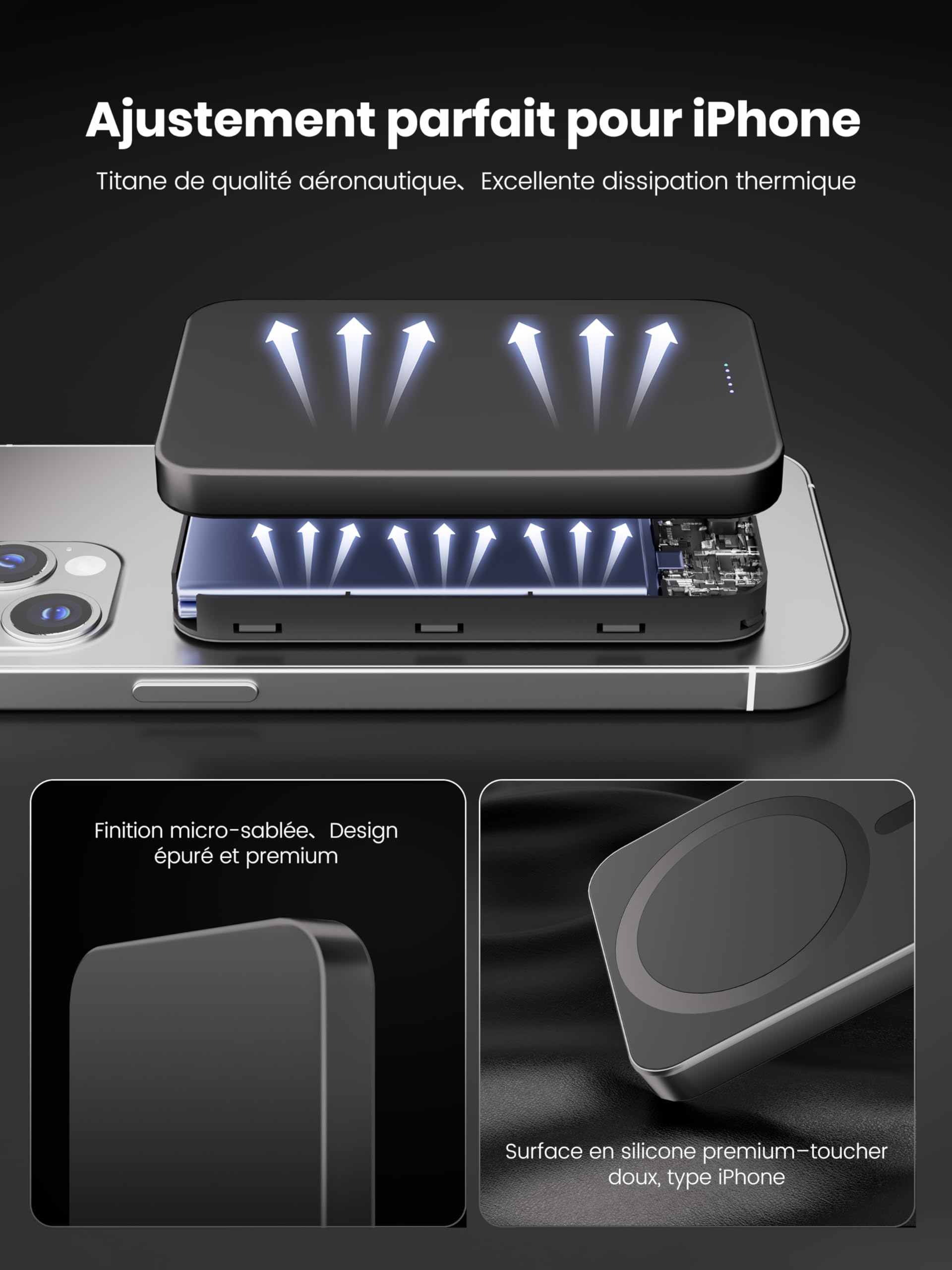 kstime Power bank magnetico, 5000 mAh, 8 mm, design in titanio ultra sottile, PD20W, caricabatterie wireless portatile con ingresso e uscita USB-C, compatibile con iPhone 17/16/15/14/13/12 serie