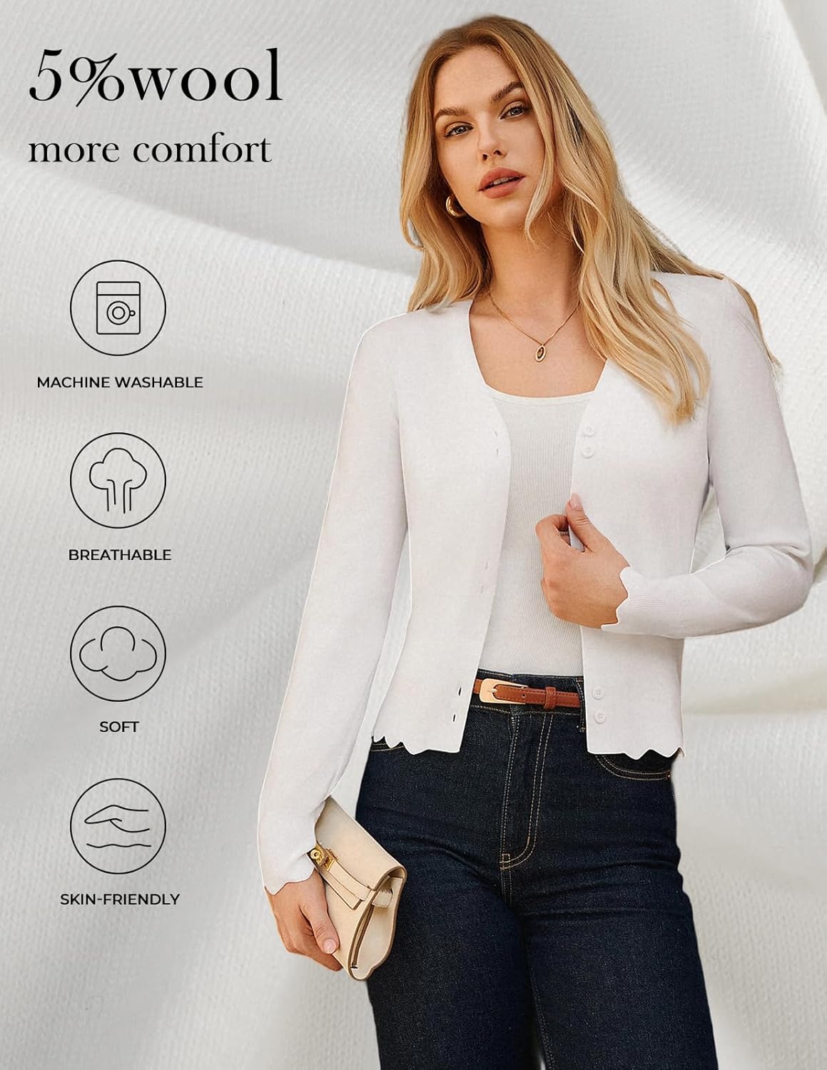 GRACE KARIN Women Cropped Cardigan Sweaters, Lightweight Long Sleeve Shrug, Button Up V Neck Knit Sweater Tops Spring - Image 5