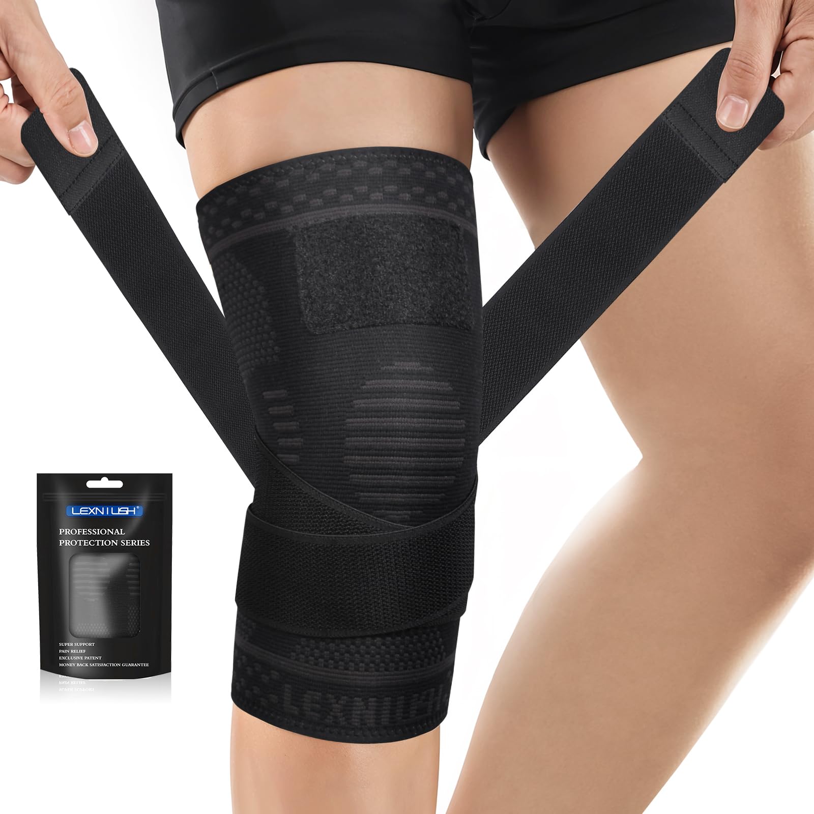 Lexniush Kniebandage für Damen Männer, Kompression Kniestütze mit Riemen für Knieschmerzen, Meniskusriss, Arthritis, ACL, Einstellbares Bandage Knie für Fussball, Laufen, Sport, Yoga(Schwarz, 3XL) – Amazon Angebot