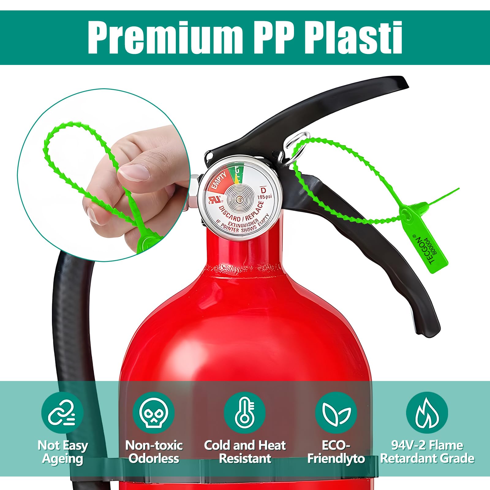 Confezione da 1000 etichette in plastica per estintore, etichette di sicurezza numerate di sicurezza, etichette di sicurezza, usa e getta, autobloccanti, lunghezza 25 cm