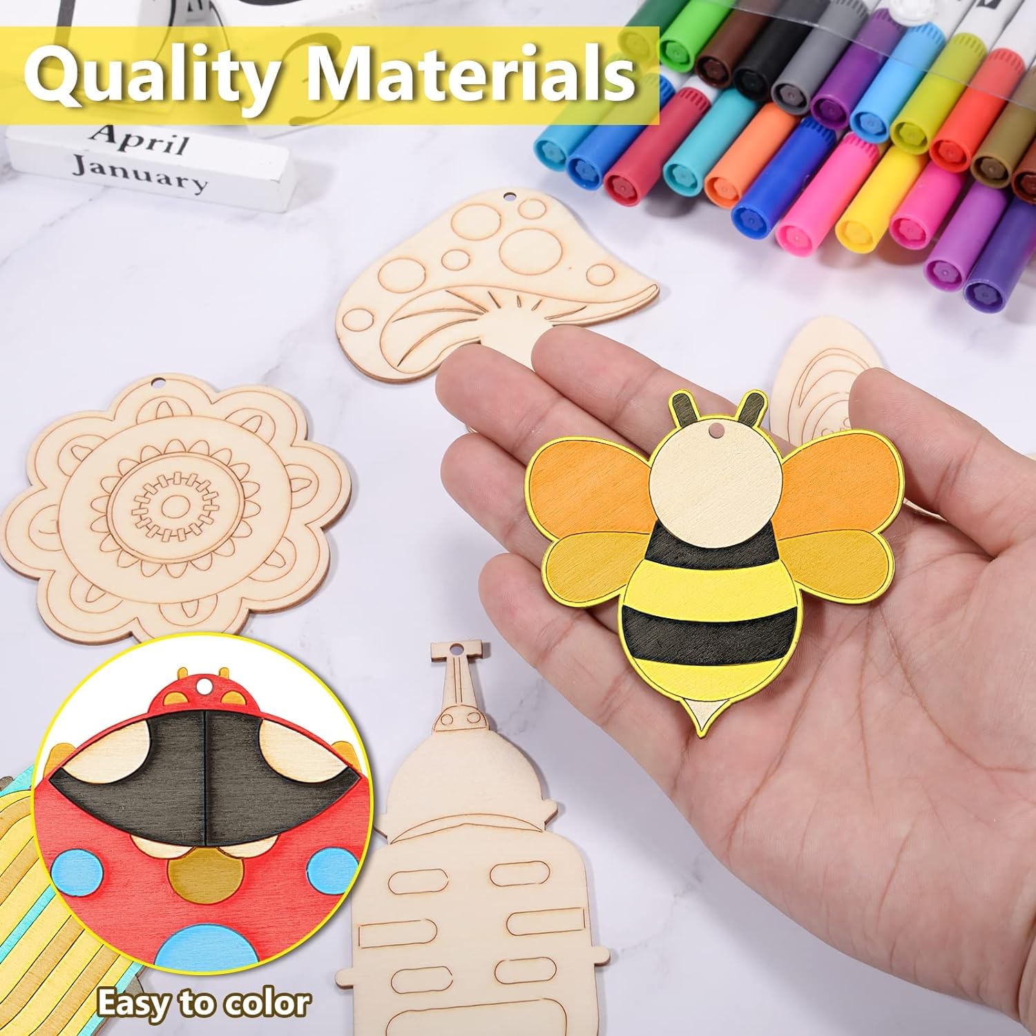 Cliths 60 Pcs Butterfly & Flower Wood Cutouts - Unfinished Wooden Slices for DIY Paint Crafts, Kids Painting, School Projects, Blank Hanging Embellishments - Ideal for Holiday Party Supplies & Home Decor 1