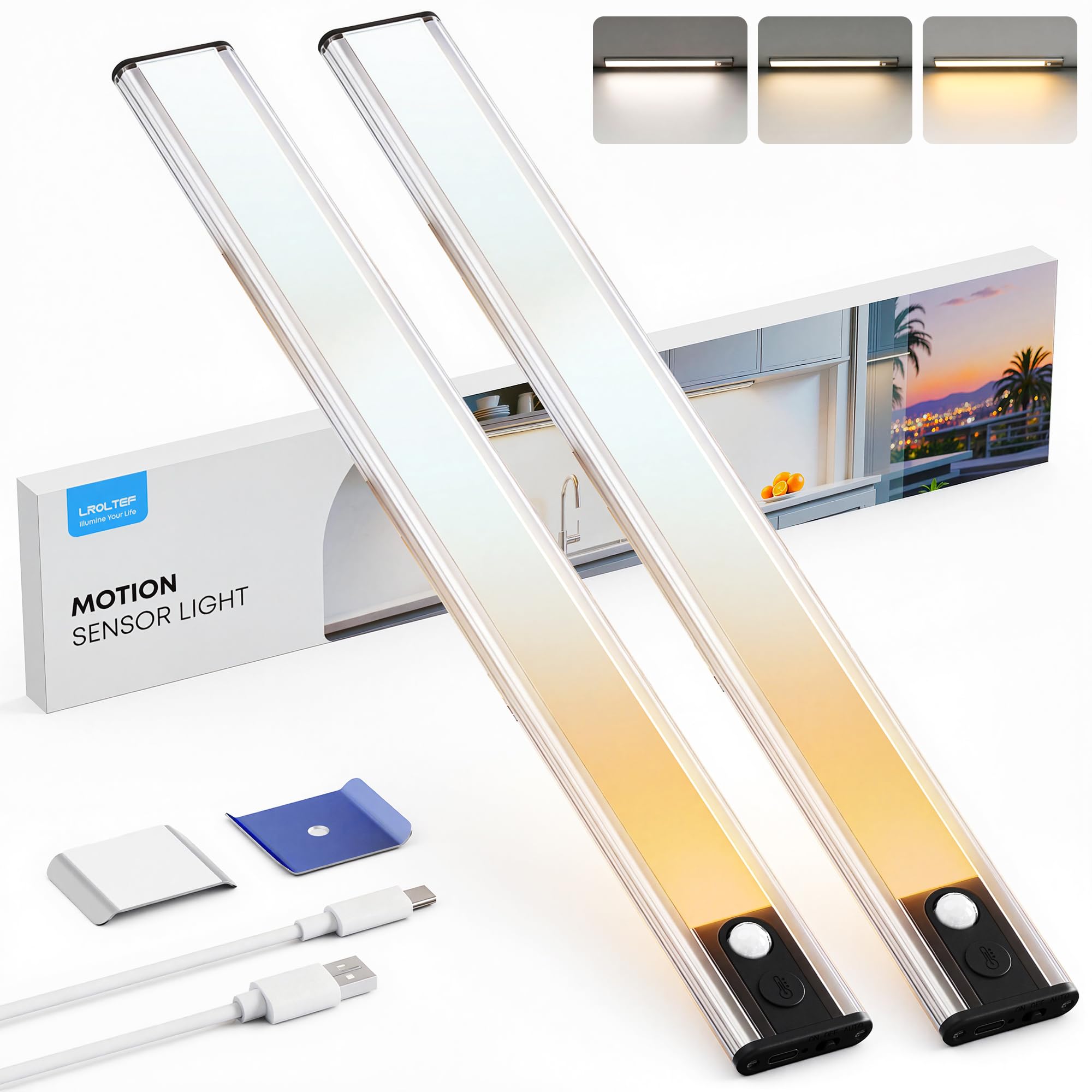 LROLTEF Lampe Placard sans Fil Rechargeable avec Detecteur 40cm Noir
