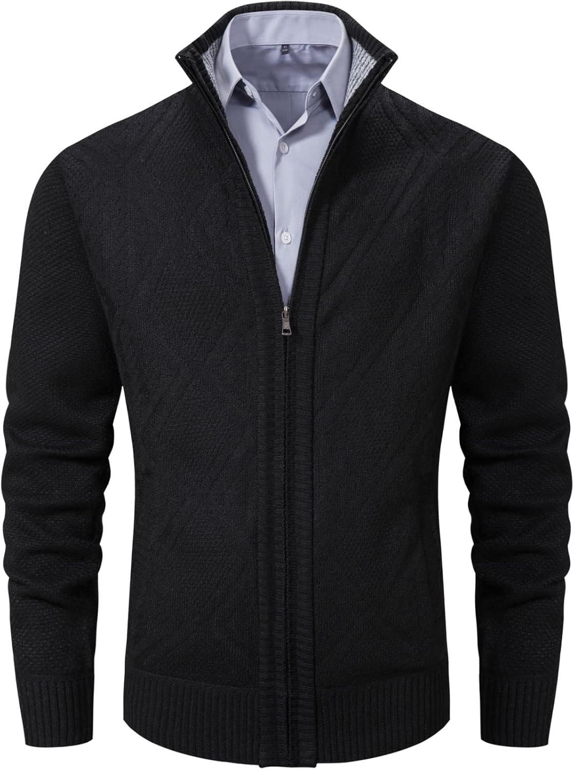VtuAOL Men's Cardigan Sweaters Full Zip Sweaters Stand Collar Casual Knitted Cardigan with Pockets