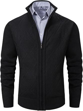 VtuAOL Mens Cardigan Sweaters Full Zip Sweaters Stand Collar Casual Knitted Cardigan with Pockets