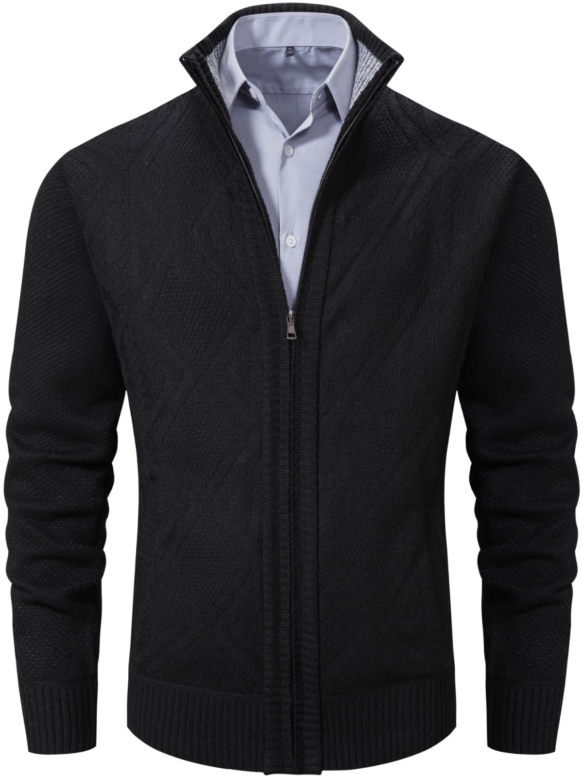 VtuAOL Men's Cardigan Sweaters Full Zip Sweaters Stand Collar Casual Knitted Cardigan with Pockets