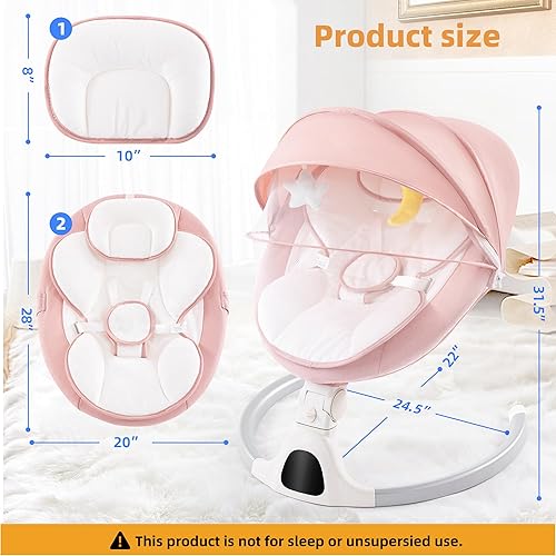 Miniatura 4 de Soobaby Columpio de bebé para bebés, gorila eléctrica para bebés, columpio portátil para bebé niño y niña, balancín de bebé con control remoto para