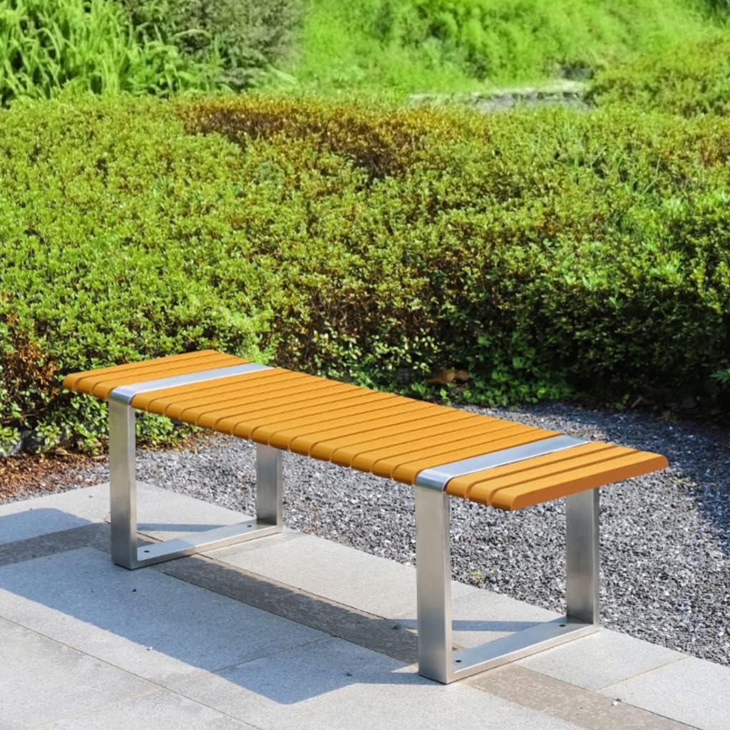 Patio Furniture Bench Outdoor Garden Stool Stainless Steel Solid Wood Bench Outdoor Landscape Bench Leisure Park Bench Commercial Leisure Seat Outdoor Bench(B)