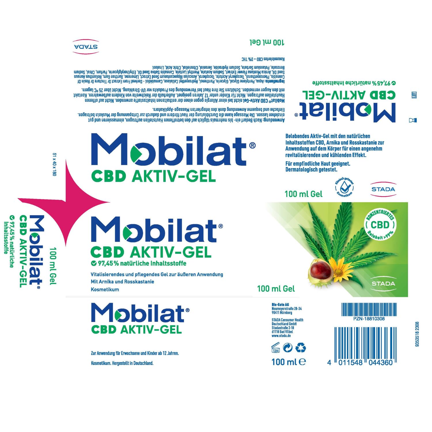 Mobilat CBD Aktiv-Gel - Vitalisierendes und pflegendes Cannabis Gel zur Entspannung von beanspruchten Körperpartien mit CBD, Arnika-Extrakt und Rosskastanien-Extrakt, 100ml