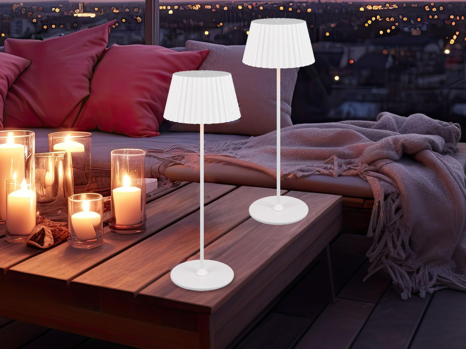 Set di 2 lampade da tavolo a batteria per esterni, senza fili, colore bianco, altezza 39 cm