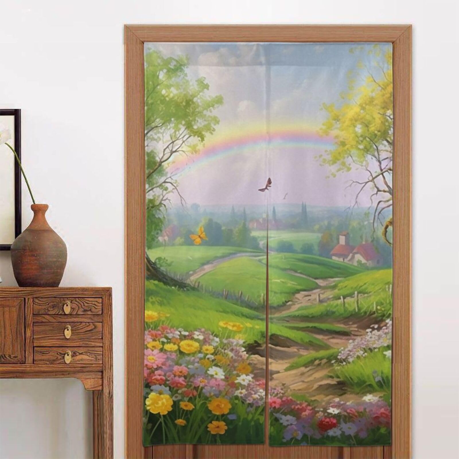 Rideau Fengshui de porte occultant lot de 2 tissu tapisserie paysage printanier pour fenêtre