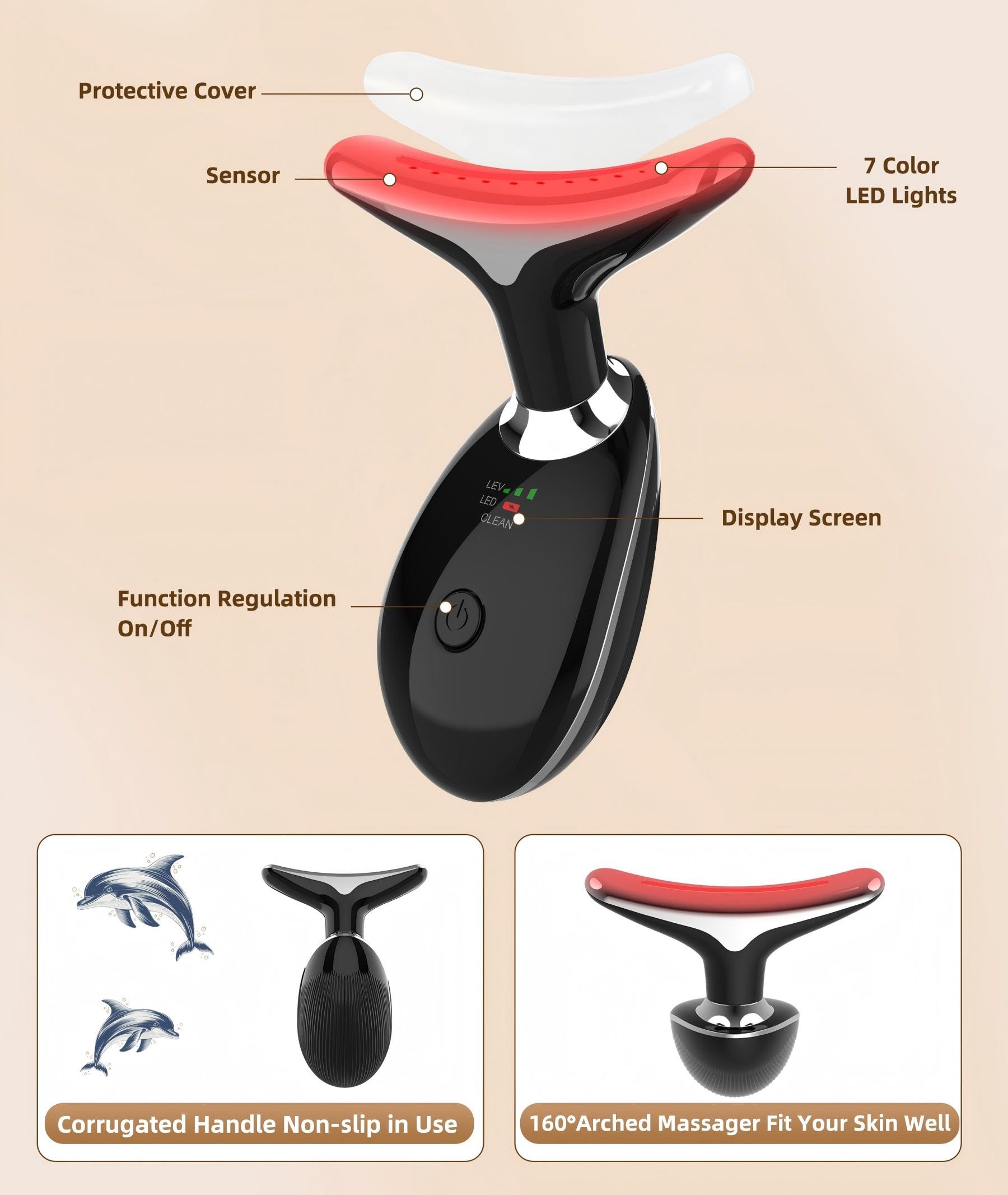 Red-Light-Therapy-for-Face and Neck, 7 Color Light Based Facial Massager, Portable Skin Care Tool (Black)