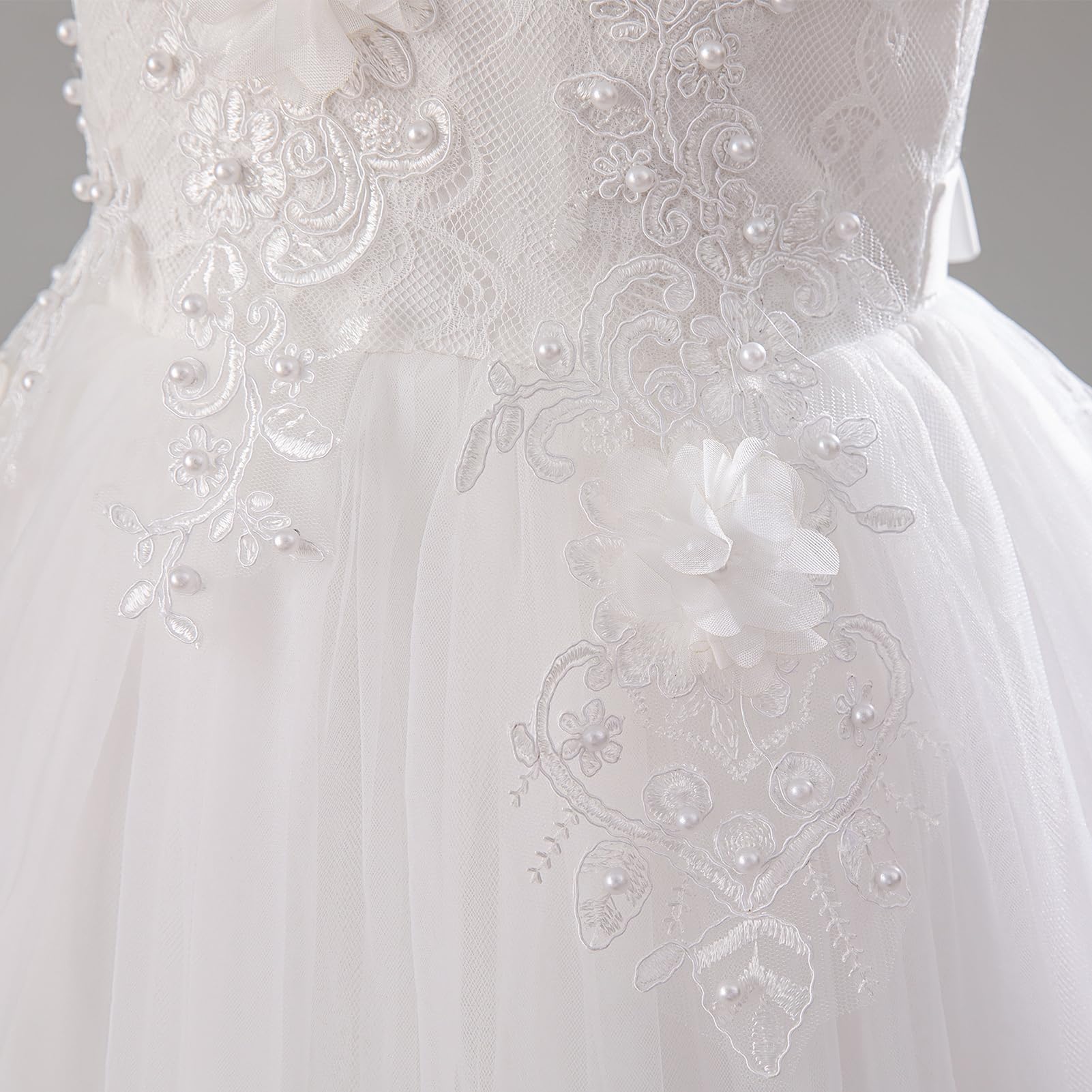 IMEKIS Vestido de dama de honor para niña, sin mangas, bordado floral, de encaje, vestido de tul, elegante, para cumpleaños, fiesta, primera comunión, vestido de fiesta