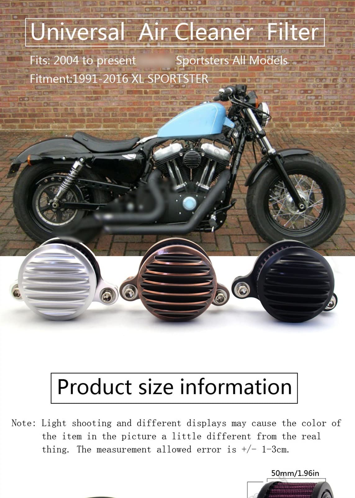 VGVCTX Nouveaux Accessoires De Système De Filtre D'admission De Filtre à Air De Moto For Harley-Davidson Sportster 883 1200 1991-2016 Fer 883 2009-2016 (Color