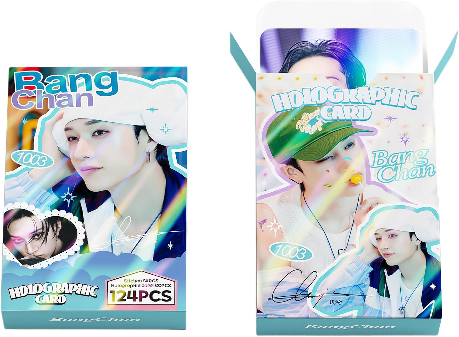 PYAJUU Stray Kids Bang Chan Photocards 124 PCS Bancghan Photo Cards with 64 PCS Stickers KPOP Gift Lomo Merch for Fans Boys and Girls Straykids Laser Greeting Cards 2026 Party Room Decoration