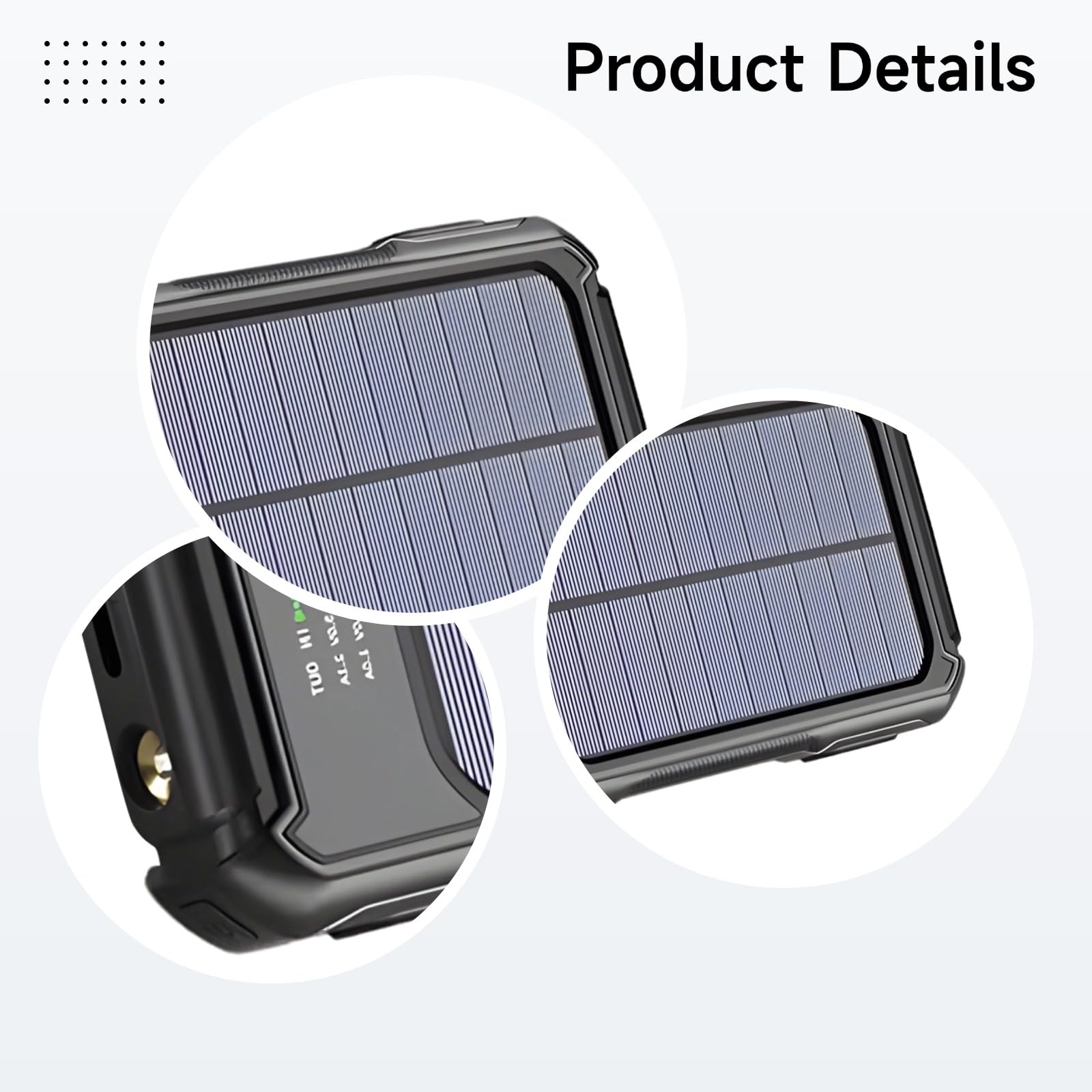Banca di energia solare da 20000 mAh con cavi integrati, caricatore portatile con display a LED e torcia, batteria esterna a ricarica rapida per campeggio all'aperto, 14,9 x 7,3 x 2 cm