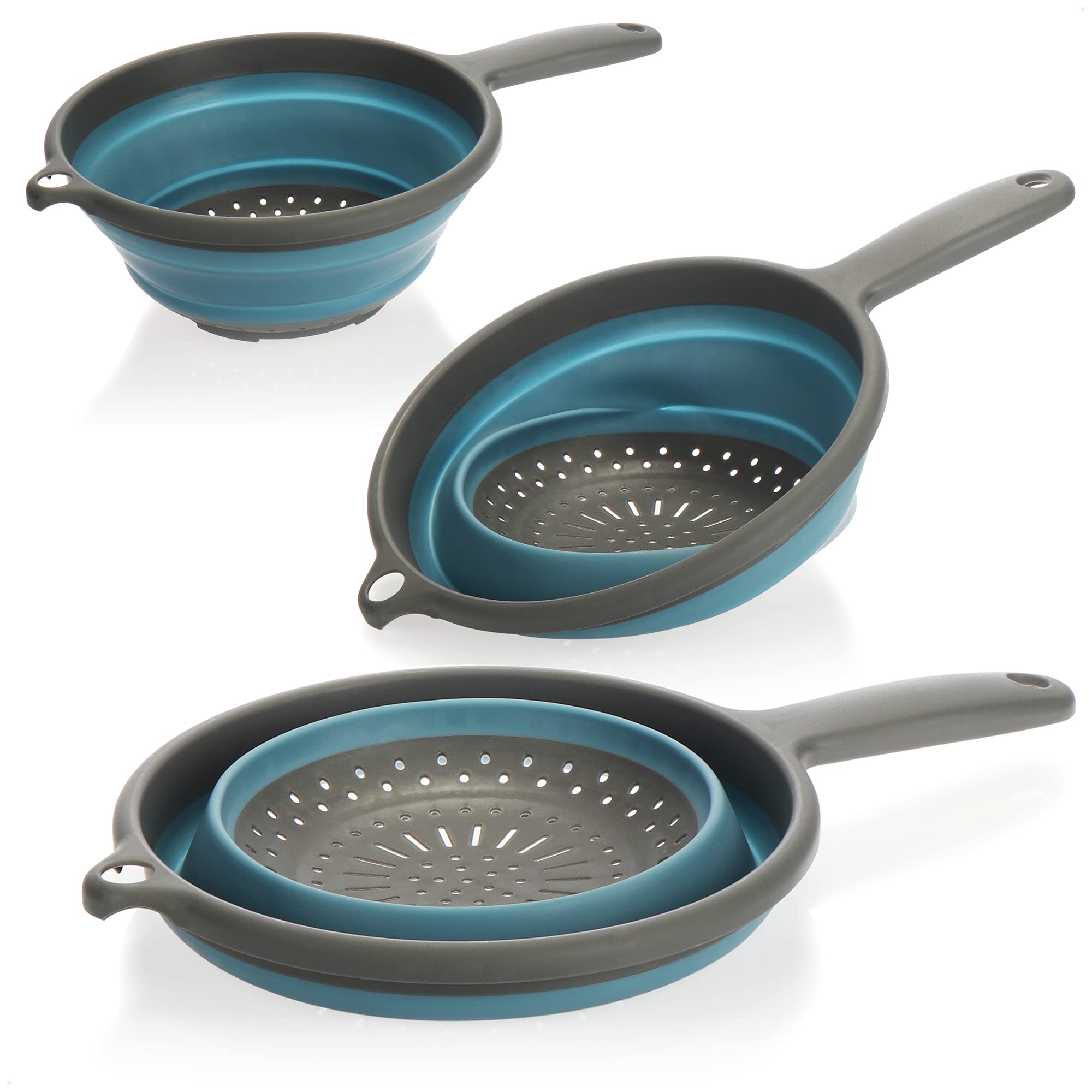 2 Scolapasta Pieghevoli In Silicone - Rosa E Blu, Per Frutta E Verdura - Foto 2