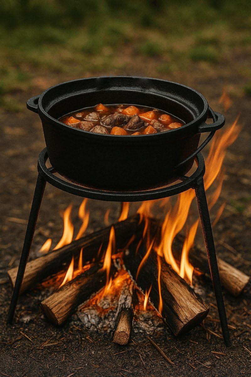 Treppiede Barbecue – Ø32 cm – Supporto BBQ in Acciaio per Braciere & Cucina da Esterno – Cavalletto per Pentola, Padella & Griglia – Camping, Outdoor Cooking – Nero