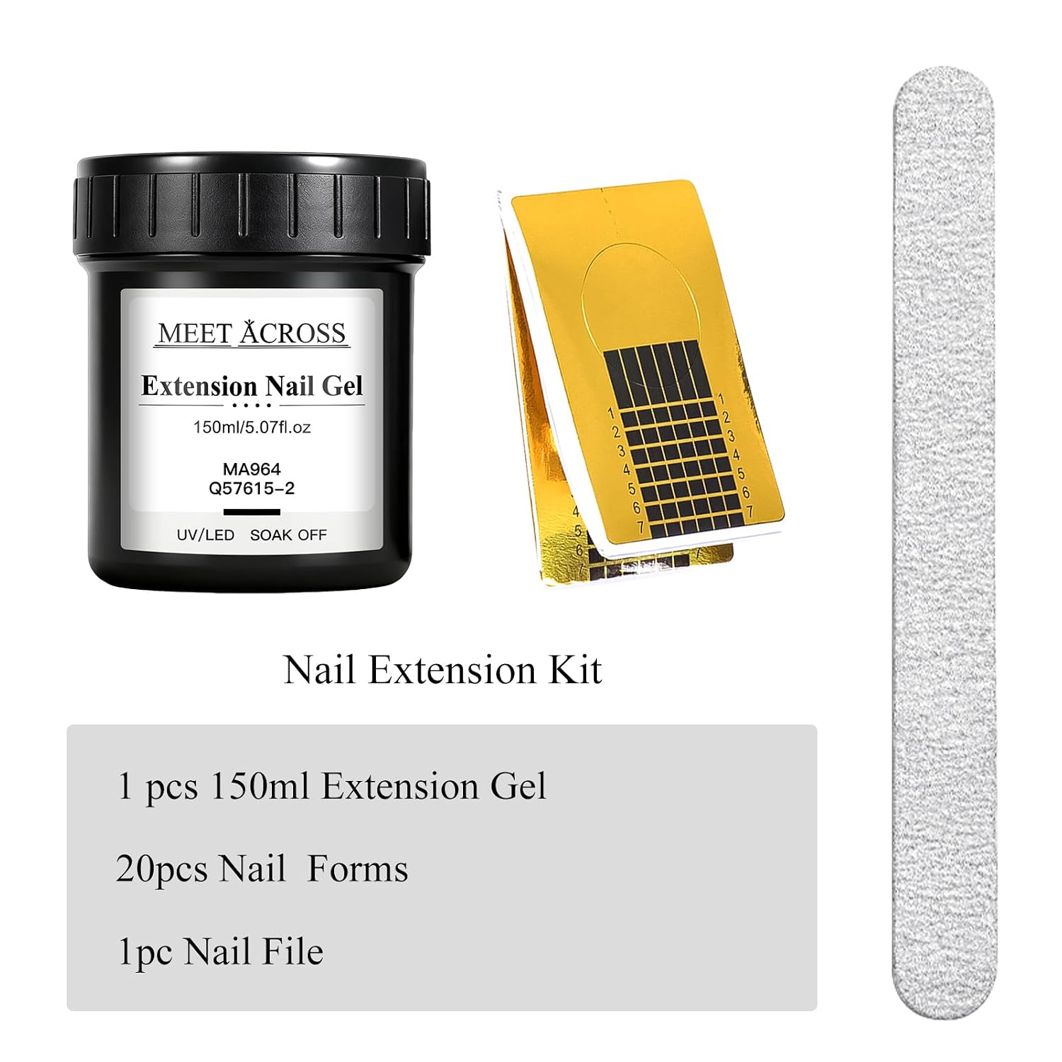 MEET ACROSS Builder Gel Kit White 150ml Nail Extension Sculpting Building Set with Paper Forms UV LED Hard Gel Professional Nails Art Manicure Set Salon Home DIY