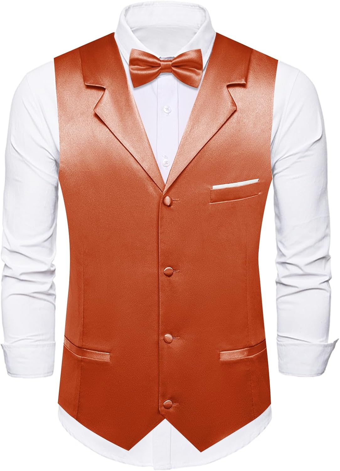Dubulle Mens Satin Vest and Tie Solid Suit Waistcoat and Pre-tied Bowtie Set for Men Lapel Pin Wedding Party