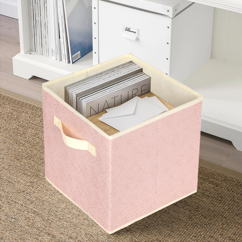 ShellKingdom Storage Bins, Foldable Fabric Storage Cubes with 3D Embossed Rose Pattern, Cloth Organizer Drawer For Closet And Toys, 10.5 X 10.5 X 11 inch, 2 Pack (Light Pink)