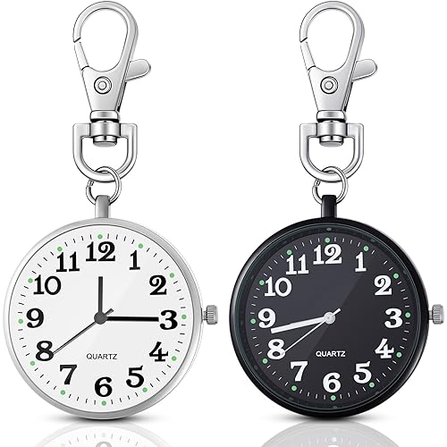 2 Pieces Quartz Pocket Watch with Key Buckle Round Keychain