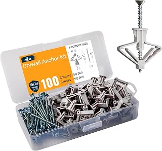 ALBO Drywall Anchor Kit Hollow Wall with Screws 100 pcs. (Grey Anchor 50pcs + Screws 50pcs) Plastic Hollow Wall Drilling Anchors