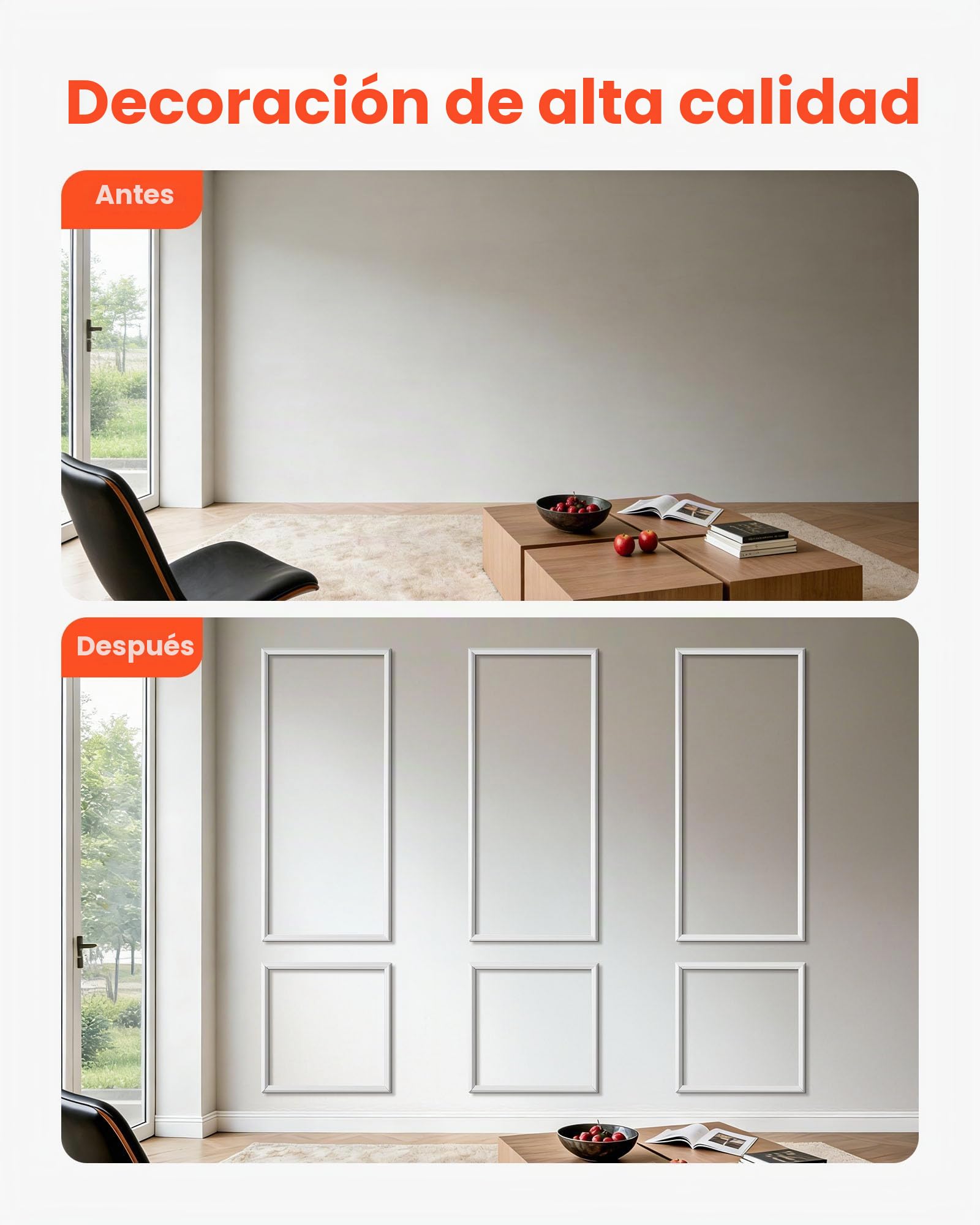VEVOR Molduras Decorativas para Pared 3 Juegos, 61 x 137 cm 61 x 61 cm, Paneles de Revestimiento Prefabricados, Perfil Ancho, para Pared de Acento Decoración de Interiores Salón Dormitorio, Blanco