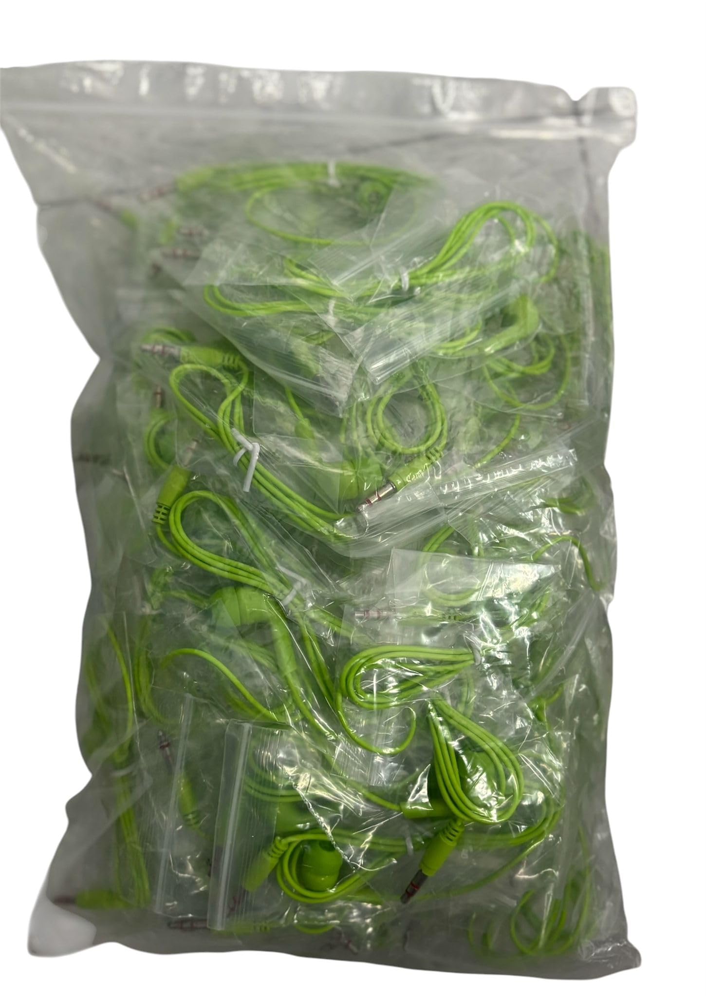 Confezione da 100 Auricolari Monouso In-Ear, Singolarmente Imbustati, Cavo da 80 cm, Spinotto da 3,5 mm, Colore Verde Lime