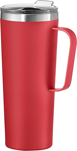OGGI ThermoMug - Taza aislada de acero inoxidable, doble pared aislada al vacío con asa y tapa, taza de café, taza de campamento, termo de viaje, 24