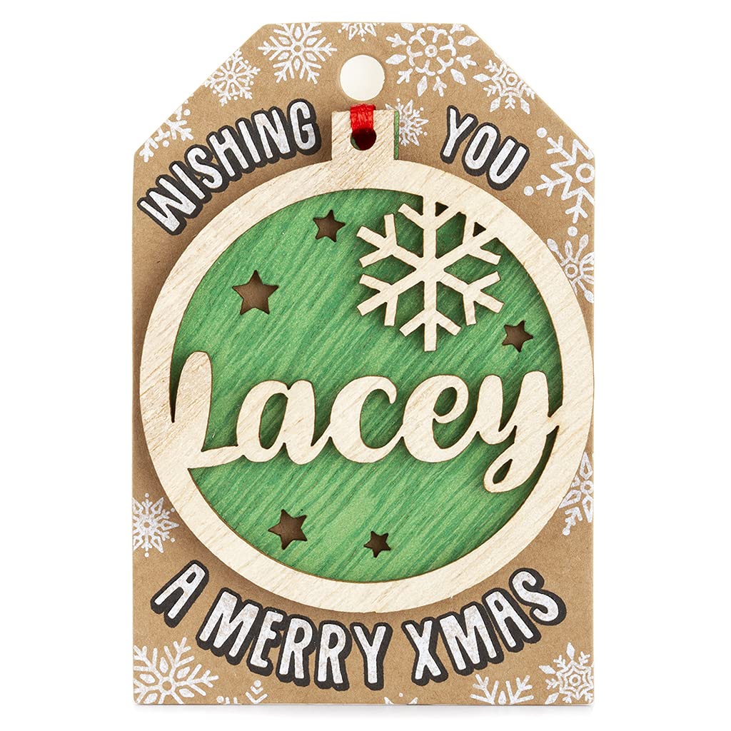 Stands Out, Supplying Outstanding Gifts Lacey Personalised Wooden Name Green Hanging Christmas Tree Bauble Decoration