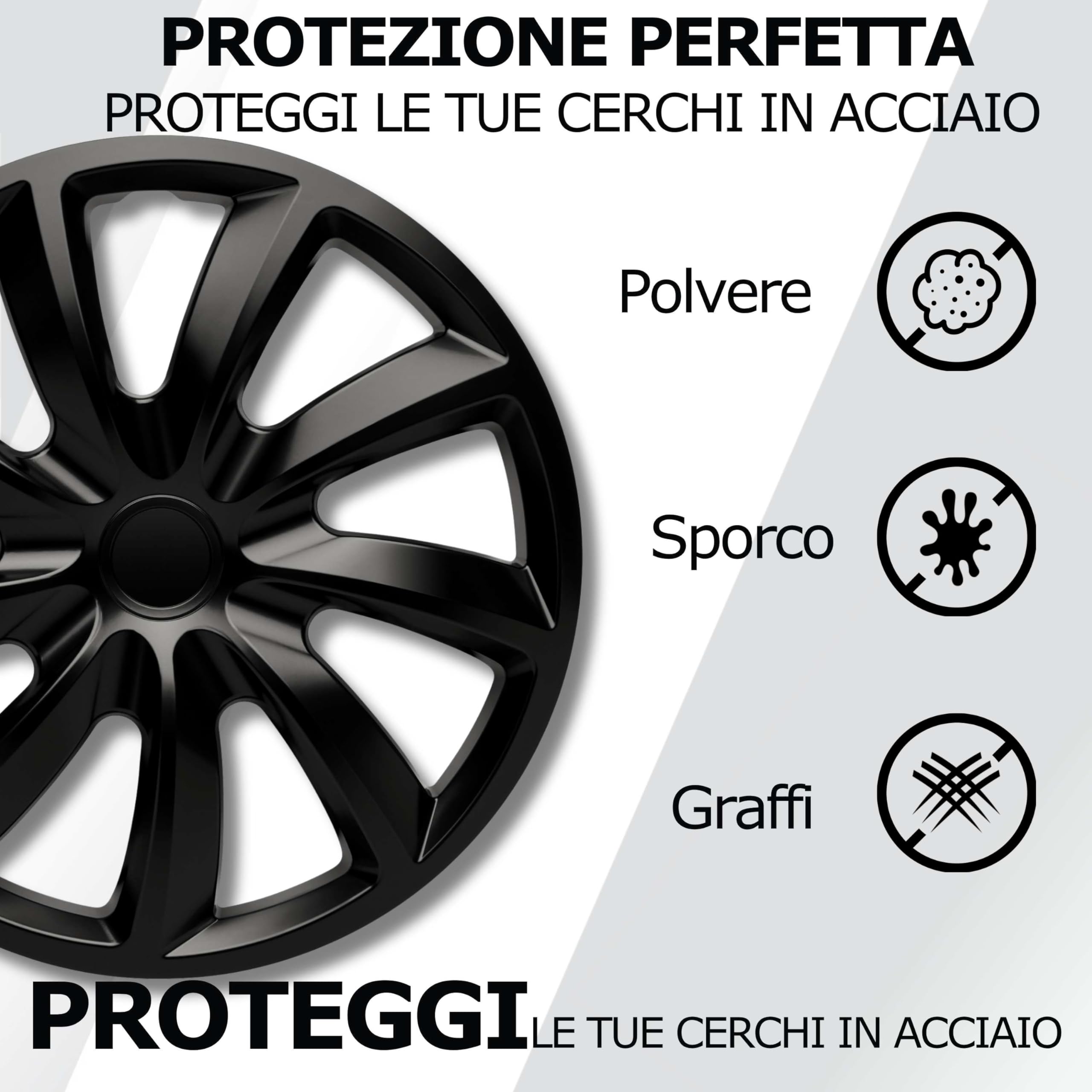Copricerchioni 16 Pollici Neri – Set di 4 Coppe Ruota Universali per Cerchioni in Acciaio | Kuglo