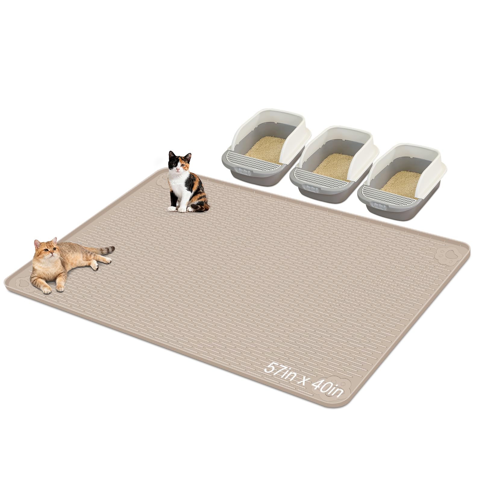 Silikon Katzenklo Matte, 145 x 102 cm Katzenmatte, Khaki | Große Katzenstreu Matte, mit Erhöhtem Rand, Geruchsneutral, Leicht zu Reinigen, Faltbar, Auslaufsichere Katzenstreumatte