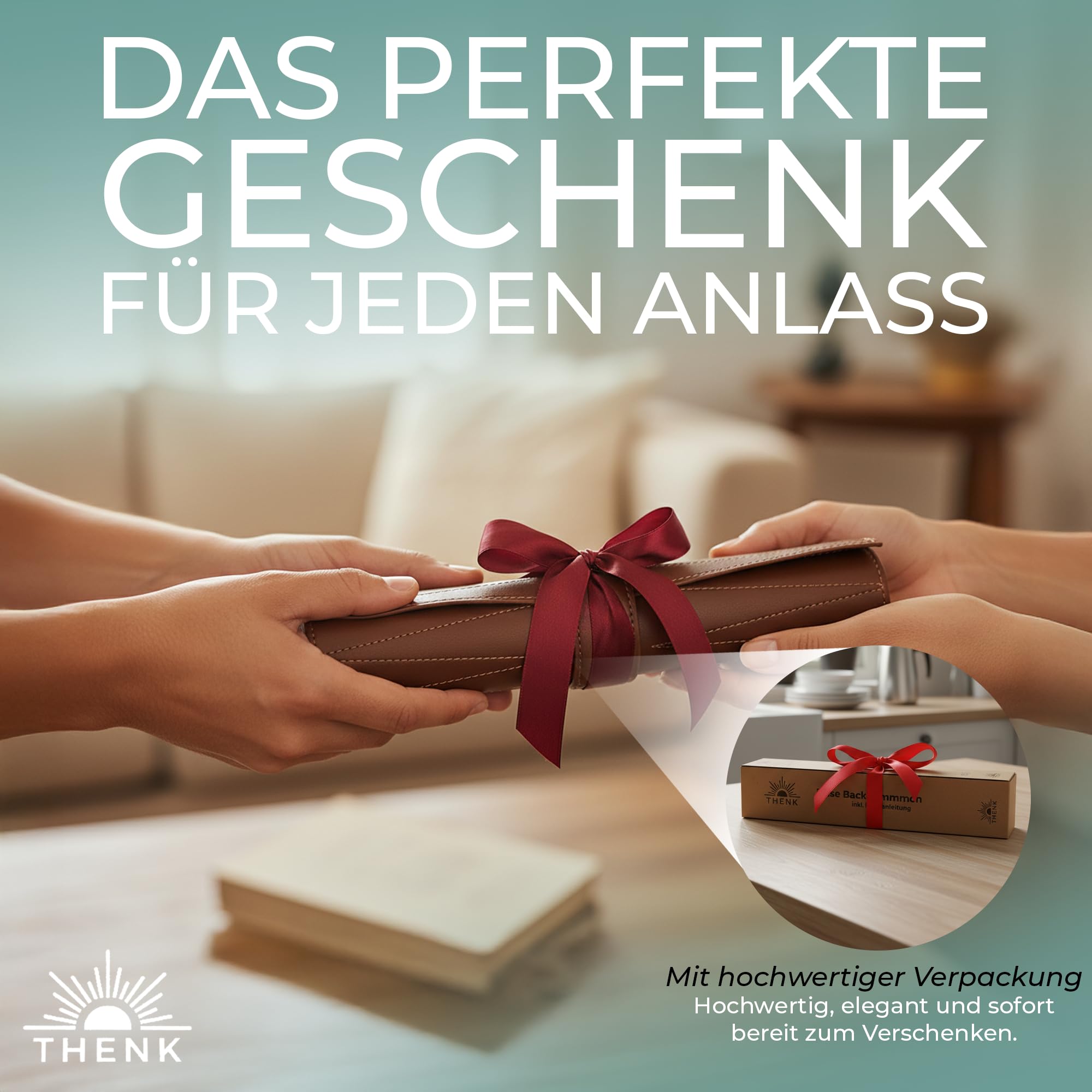 THENK Reise Backgammon – Edles Rollbares Backgammon Spiel aus Premium Kunstleder – Kompaktes Reisespiel mit Spielsteinen & Würfeln – Leicht und perfekt für Urlaub & Outdoor