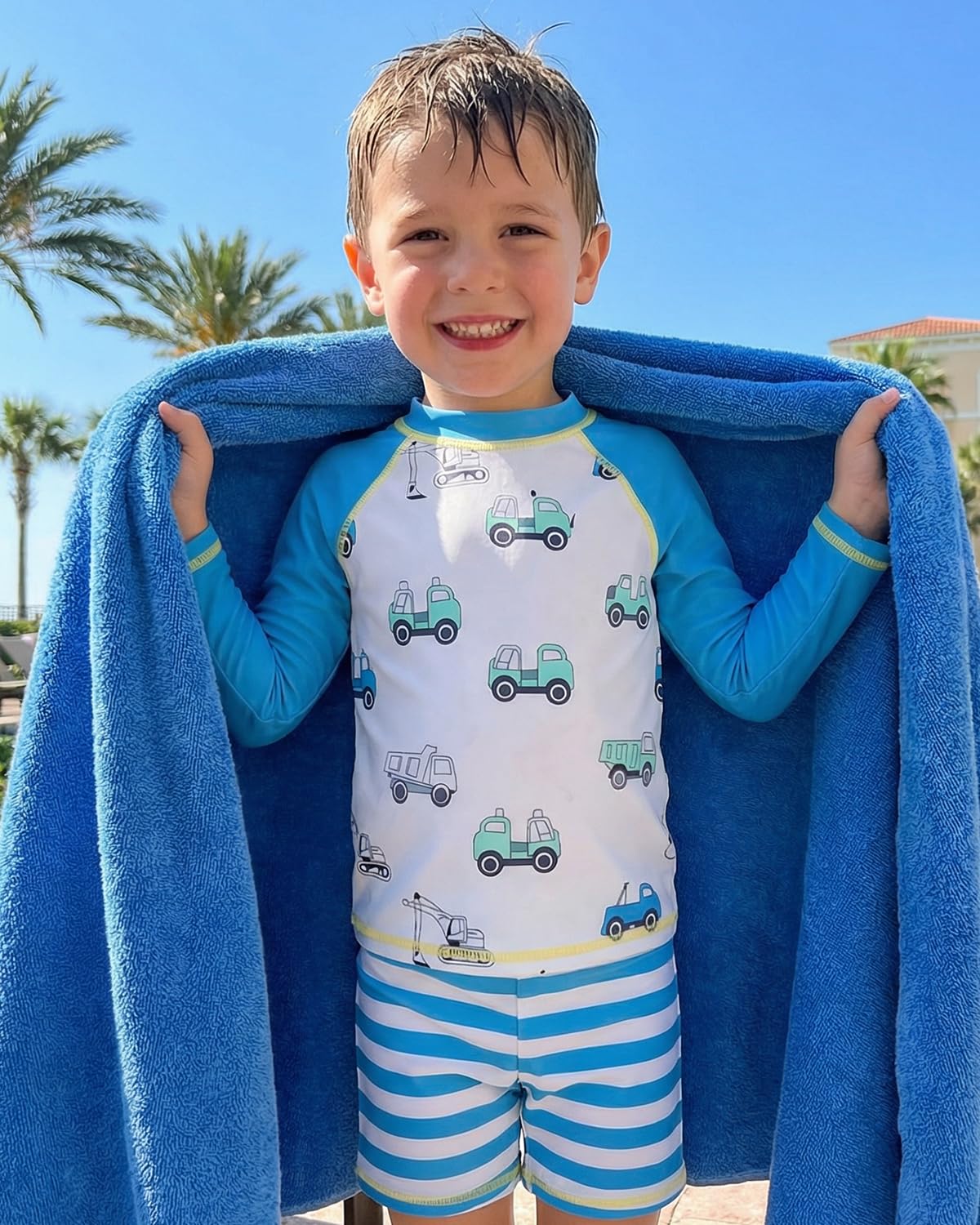 FishingDino UV Badebekleidung Junge Set Gr 86-116, Langarm Schwimmanzug Kleinkind UPF 50+, Zweiteilig Badeshirt UV Kinder mit Badeshorts Jungen Badeanzug Baby
