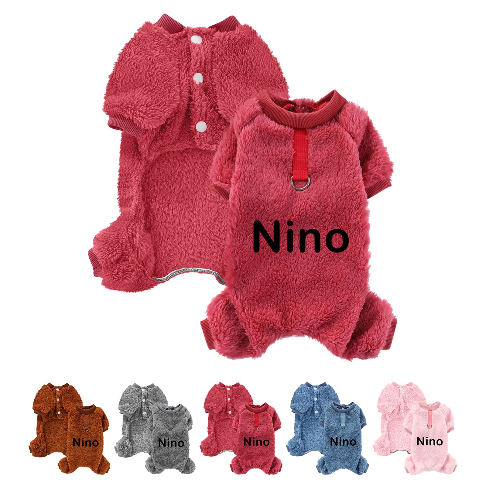 Personalised Four-Legged Plush Dog Jumpers with Customized Text, Warm Winter Dog Fleece, Suitable for Puppies, Small and Medium-Sized Dogs Red XS