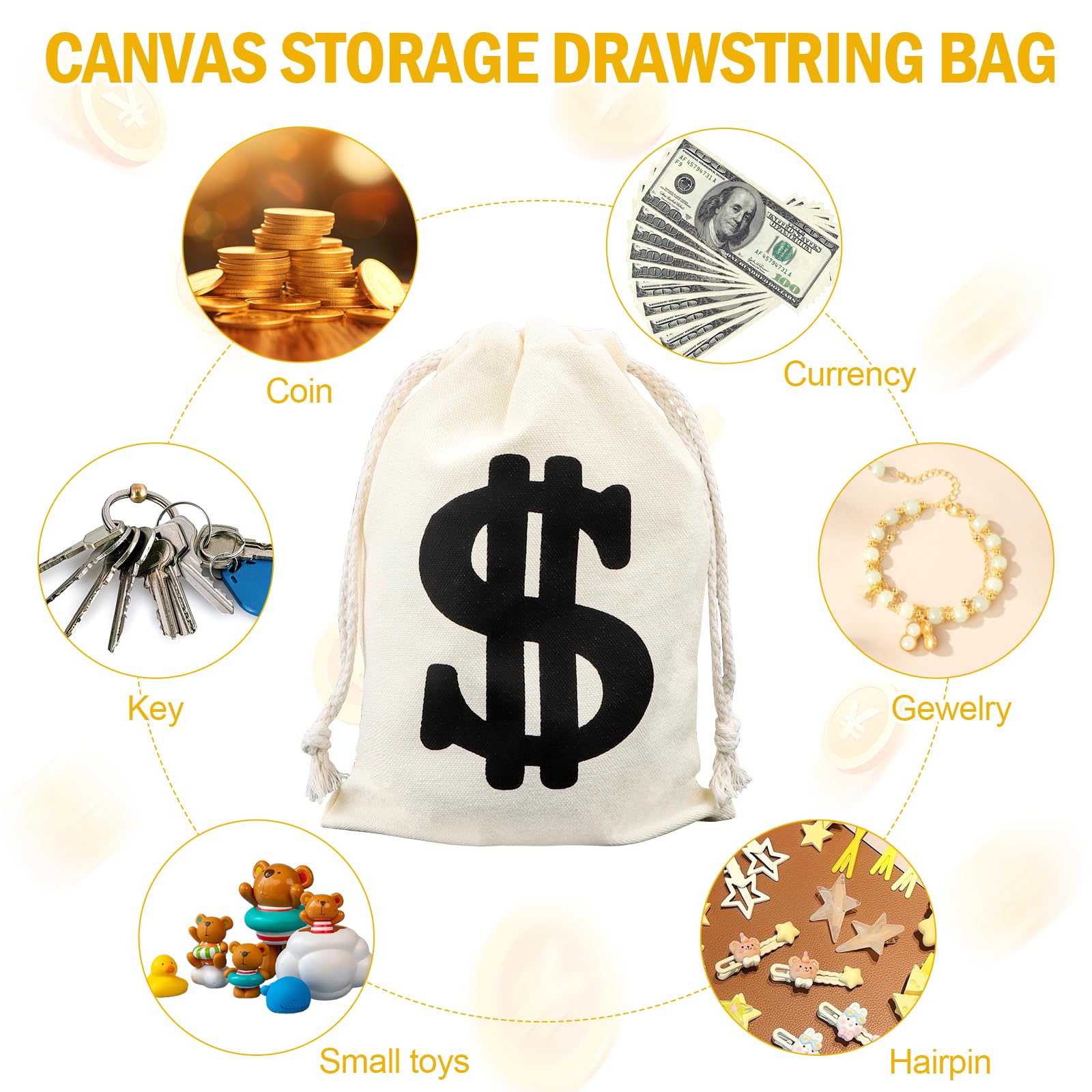 Lot de 6 sacs à monnaie, 17 x 25 cm, réutilisables, pour petits objets, accessoires de costume