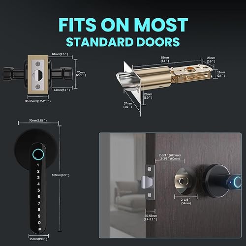 Miniatura 4 de MINIA Pomo de puerta de huellas dactilares, cerradura de puerta inteligente, perilla de puerta inteligente con asa, cerradura de puerta de entrada