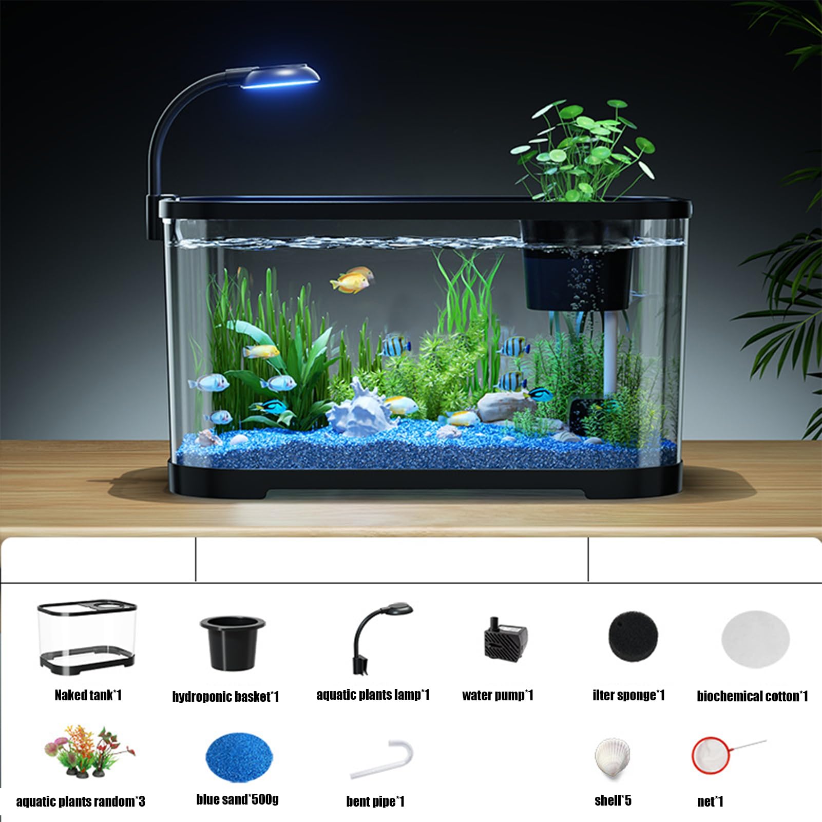Set de inicio compacto para acuario, pequeño acuario de peces luchadores | cuenco decorativo para peces luchando tortugas, animales de acuario, acuario de mesa