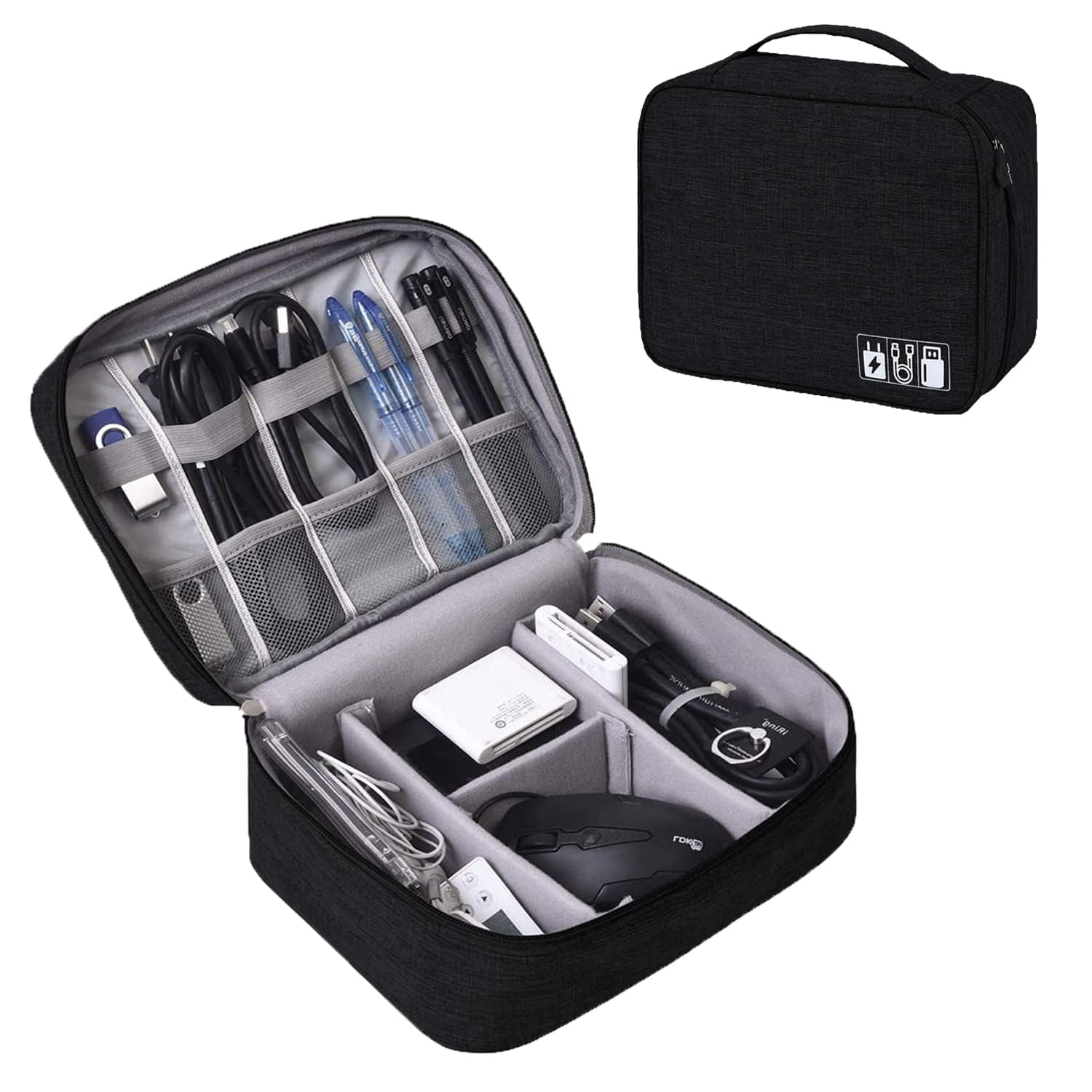 Electronic Organizer Travel Accessories Cable Bag Universal Cord Storage Case Carrying for Charging Cable, Cell Phone, Power Bank,Mini Tablet (Single Layer,Black) (B0CYH7WHLQ) Amazon Price History, Amazon Price Tracker