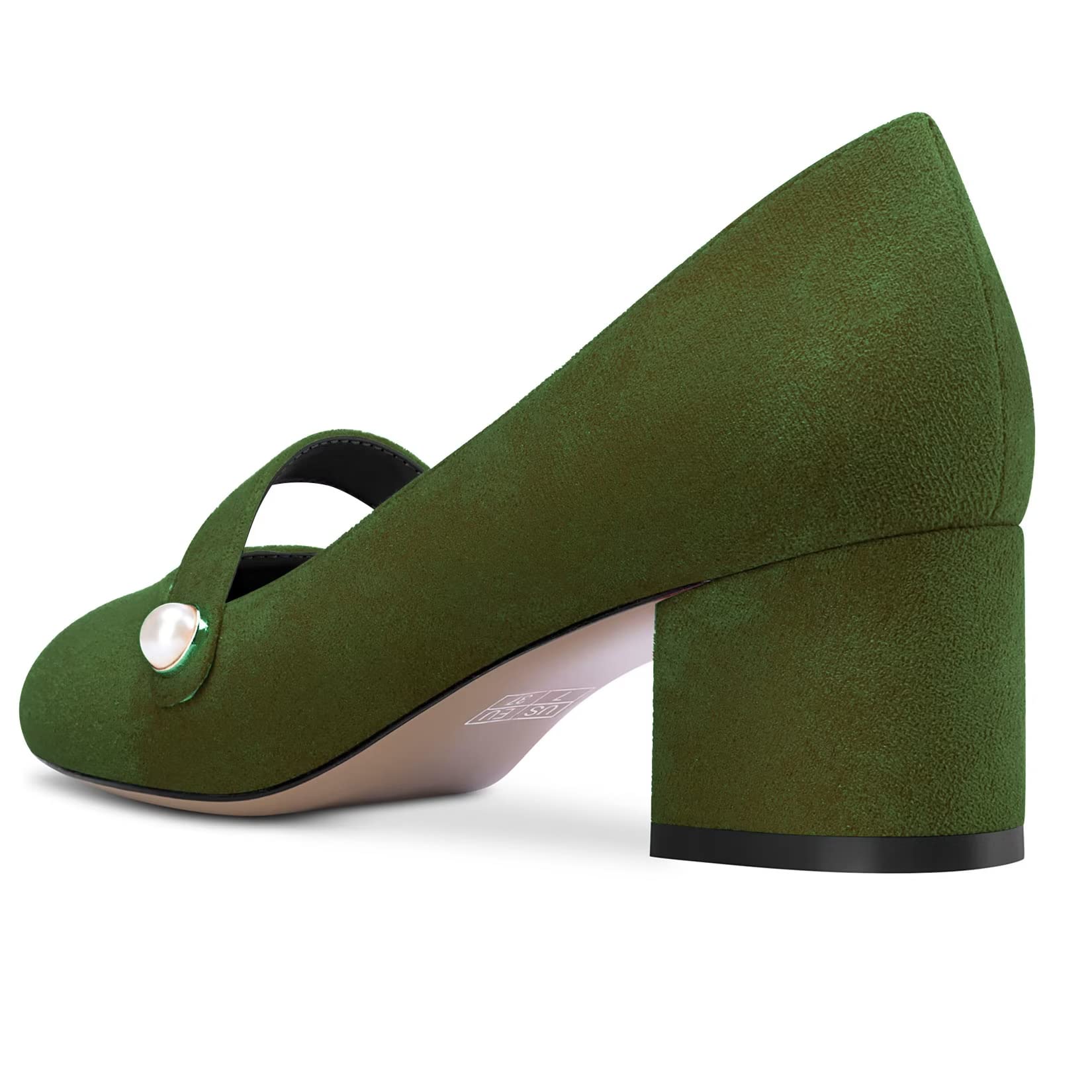 NobleOnly Mujer Cerrado el Dedo del pie Redonda Punta Medio Chunky Ancho Heel Mary Jane Pumps Cute Dress Oficina Fiesta Zapatos 5 CM Heels
