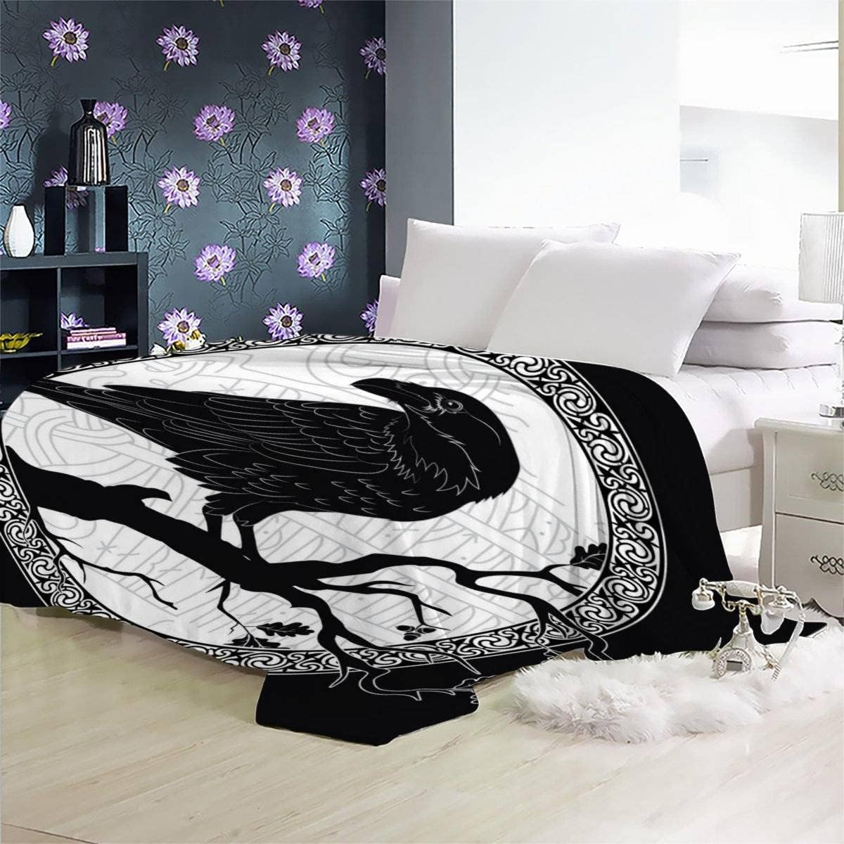 3D Kruk Wikingów Koc dla niemowląt Puszysty Flanelowy Koc Czarny Biały Miękki i Ciepły Koc 70 x 100 cm Kocyk Dziecięcy Kocyk Pieluszki Dziecko