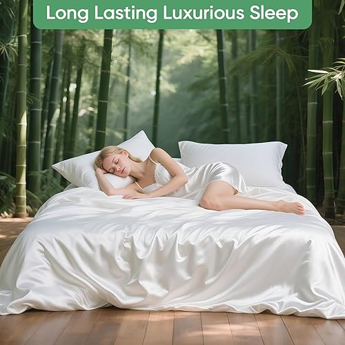 Miniatura 7 de Lujoso juego de sábanas refrescantes de Tencel y viscosa de bambú, suaves y sedosas con bolsillo profundo, ropa de cama hipoalergénica y