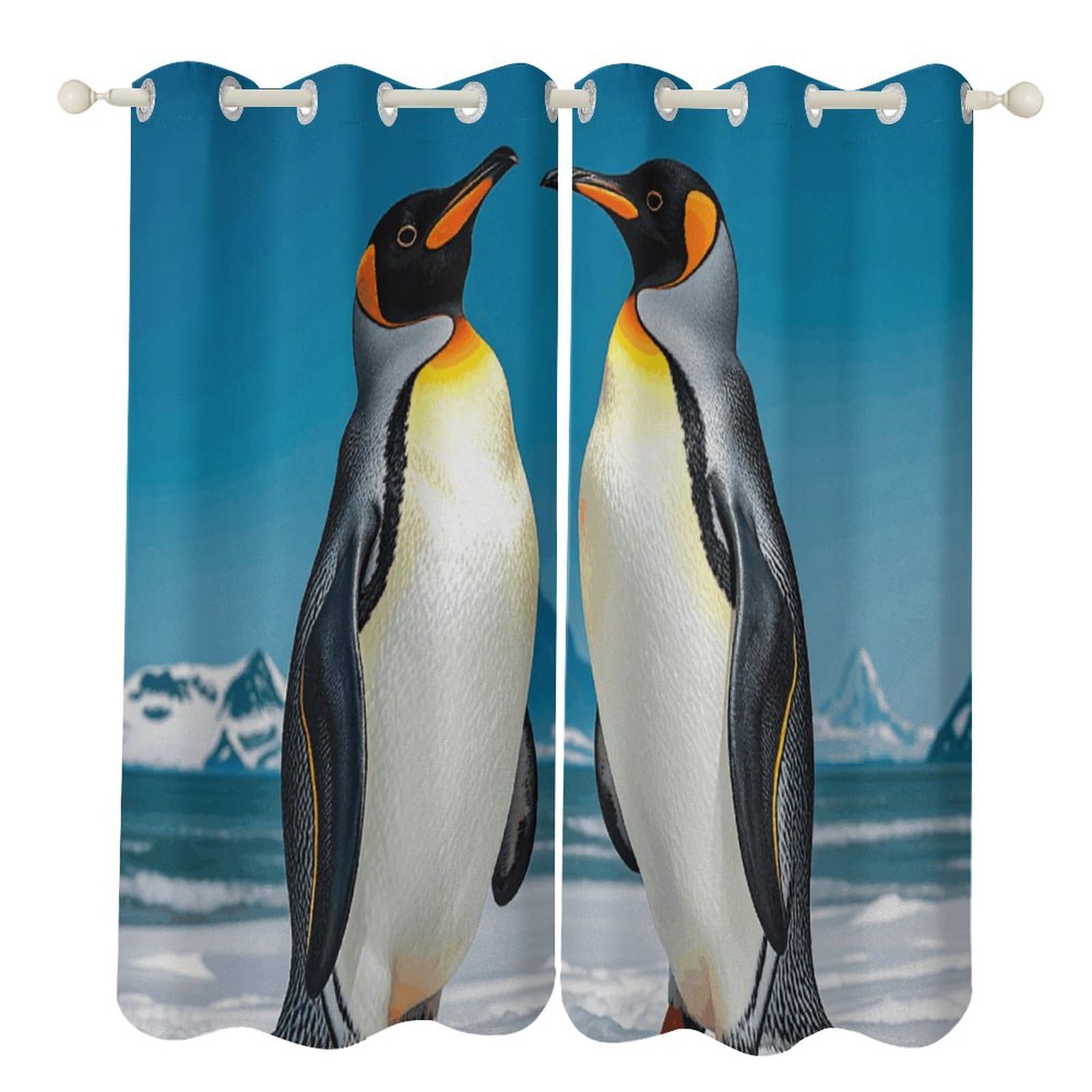 Rideaux occultants thermiques pour chambre enfant motif pingouins heureux 132x183 cm
